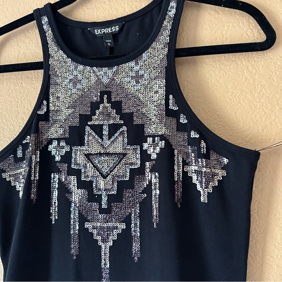 EXPRESS Black Aztec Sequin Bodycon Dress - Medium - Picture 4 of 9